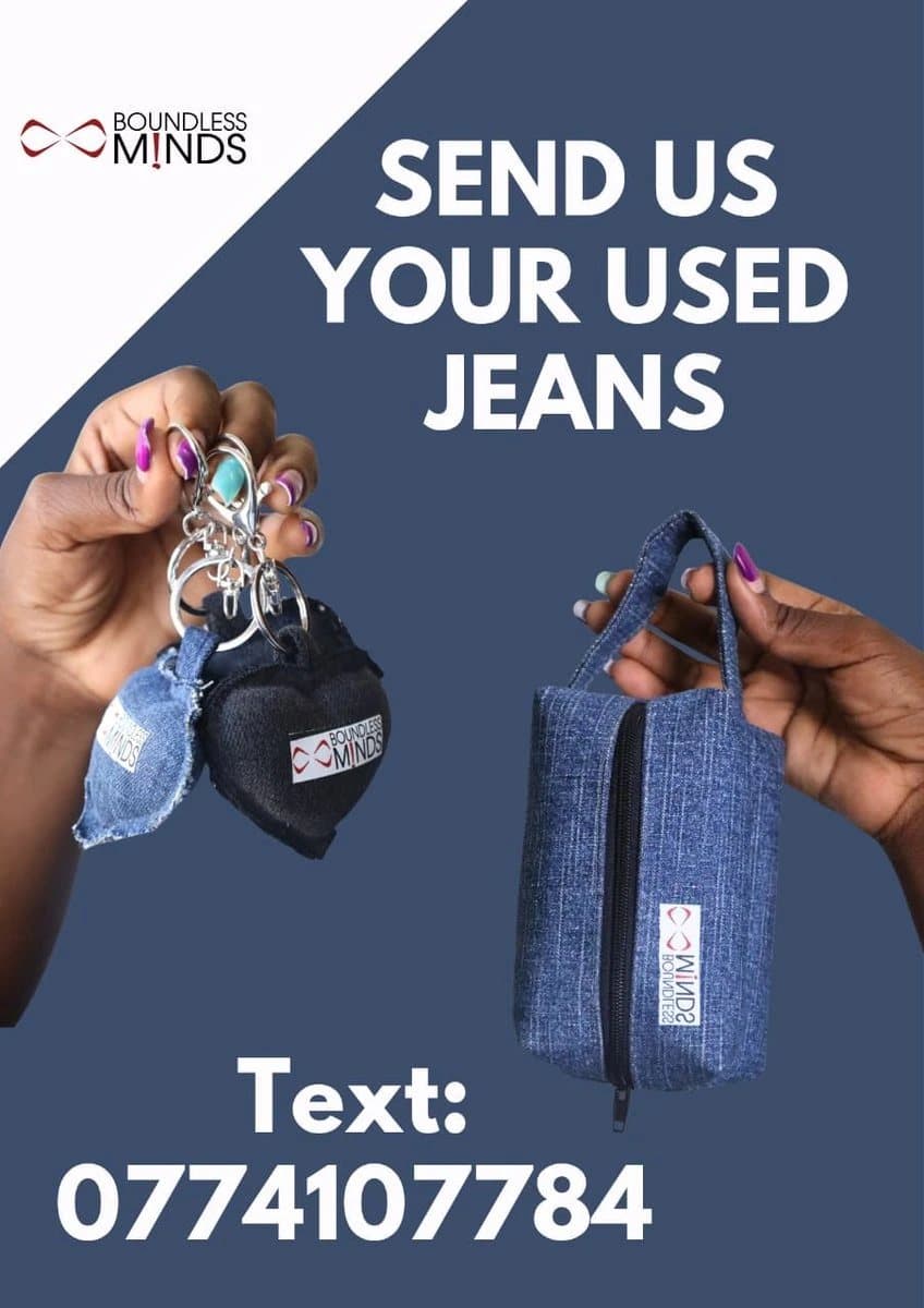 Boundless Minds poster: send us your used jeans, text 0774107784